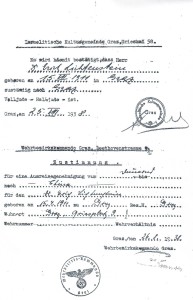Ausreisegenehmigung des Wehrbezirkskommandos Graz für Dr. Erich Lichtenstein nach China, Familienarchiv