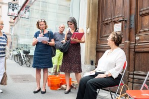 Stolpersteine-Verlegung am 29. Juni 2018: Sylvia Schamei und LT-Präsidentin Dr.in Bettina Vollath. Foto: Alexander Danner