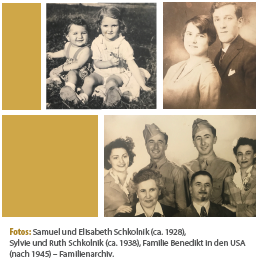 Samuel und Elisabeth Schkolnik (ca. 1928), Sylvia und Ruth Schkolnik (ca. 1938), Familie Benedikt in den USA (nach 1945) –- Familienarchiv