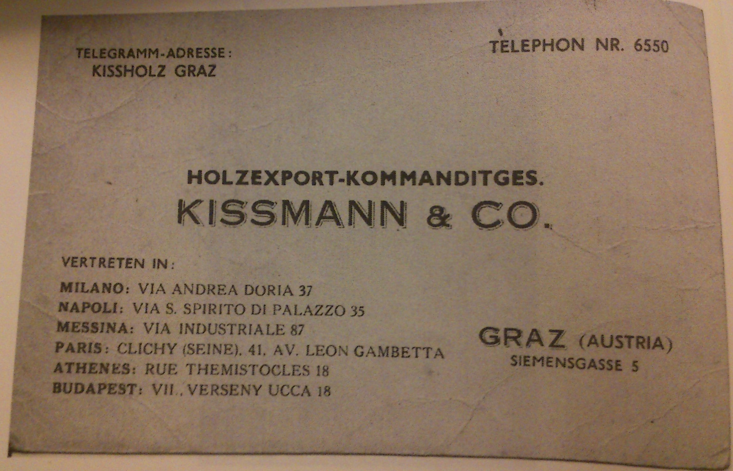 Inserat Kissmann & Co (c) Henry M. Kissman