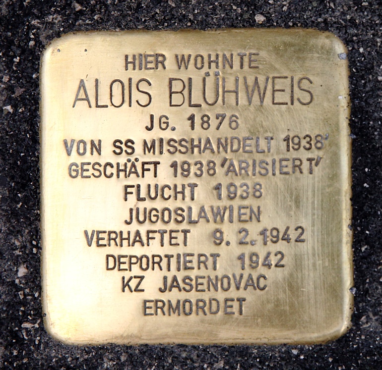 Stolperstein für Alois Blühweis Foto: J.J. Kucek
