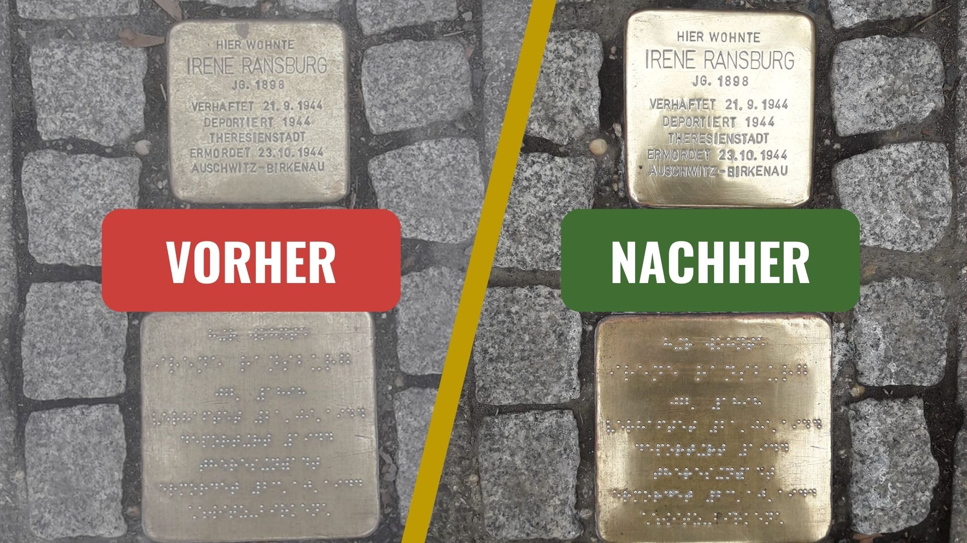 Stolpersteine vor und nach der Reinigung