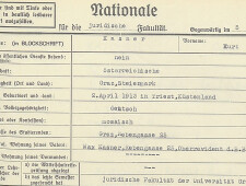 "Nationale" (Universitäts-Registerblatt) von Kurt Kasner, Winteresemester 1937/38. (c)  https://1585-tomorrow.uni-graz.at/