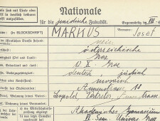 "Nationale" (Universitäts-Registerblatt) von Josef MARKUS, Winteresemester 1937/38. (c)  https://1585-tomorrow.uni-graz.at/
