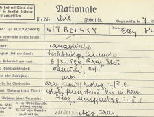 "Nationale" (Universitäts-Registerblatt) von Ellen (Elly) Witrofsky, Winteresemester 1937/38. (c)  https://1585-tomorrow.uni-graz.at/